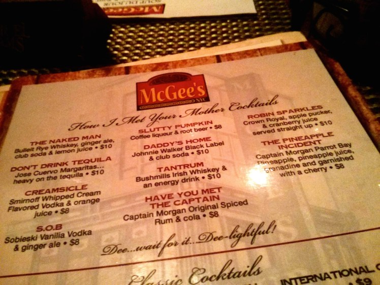 McGees Cocktail menu